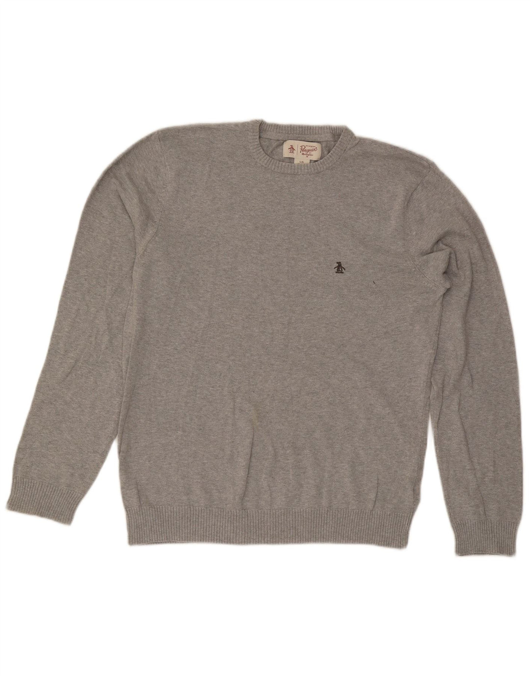 Penguin Herren-Pullover mit Rundhalsausschnitt, groß, aus grauer Baumwolle