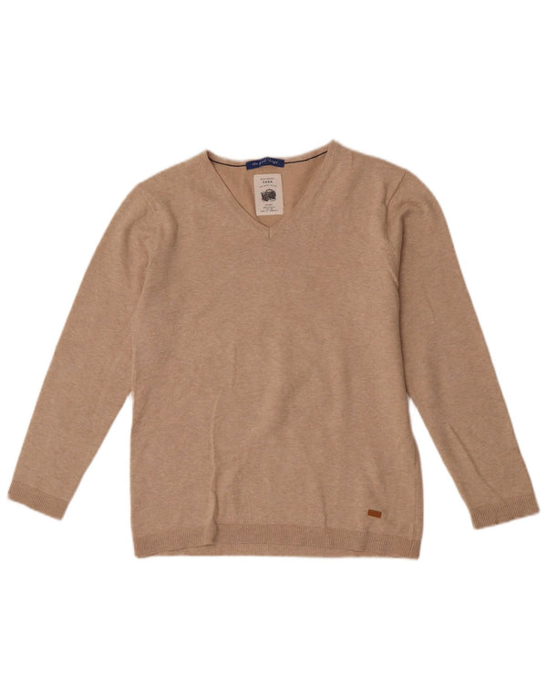 Zara Jungen-Pullover mit V-Ausschnitt, 11–12 Jahre, beige meliert
