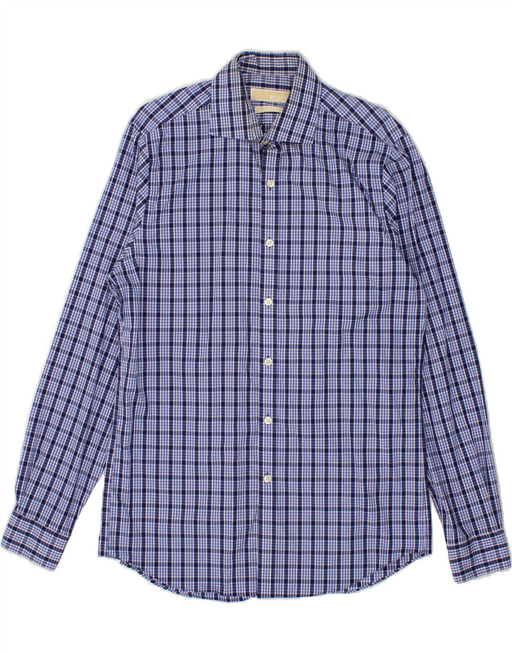 MICHAEL KORS Mens Shirt Size 15 1/2 Medium Navy Blue Check Cotton Vintage Michael Kors and Second-Hand Michael Kors from Messina Hembry 