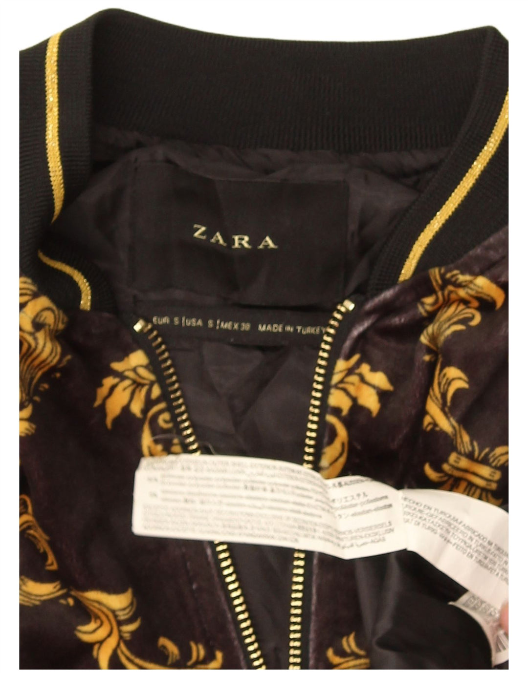 Zara Herren-Bomberjacke mit abstraktem Muster, Größe S, Schwarz, Polyester, Größe 36