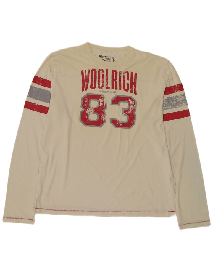 Woolrich Herren-Grafik-Oberteil, langärmelig, groß, beige Baumwolle