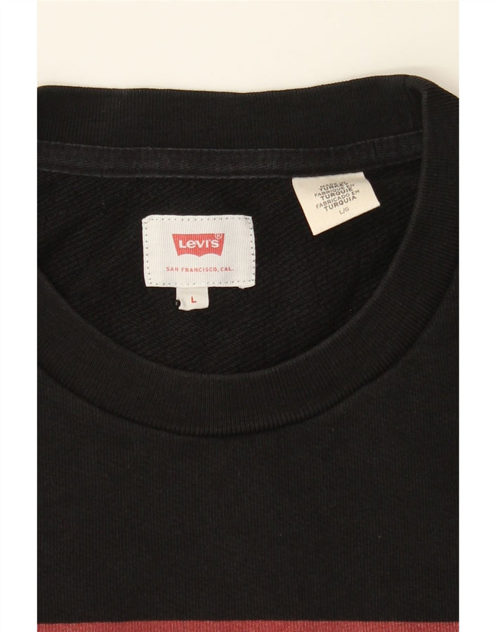 LEVI'S Mens Graphic Sweatshirt Jumper Large Black Cotton Vintage Levi's and Second-Hand Levi's from Messina Hembry 