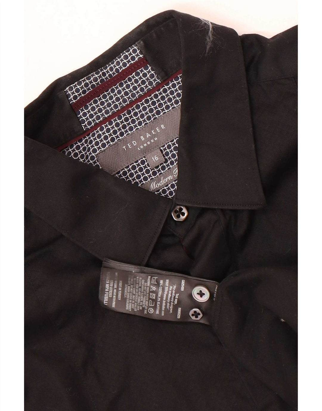 Ted Baker Herren-Hemd mit moderner Passform, formelle Größe, Größe 16, groß, schwarze Baumwolle