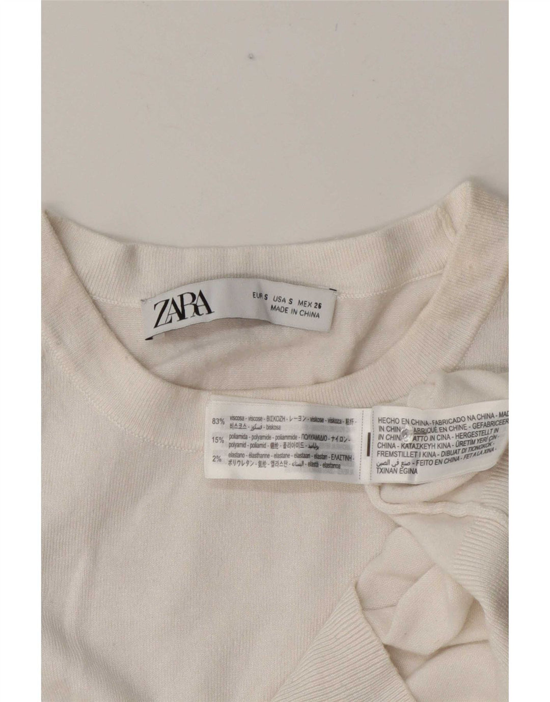 Zara Damen Kurzarm-Crop-Top UK 10 Small Weiße Viskose