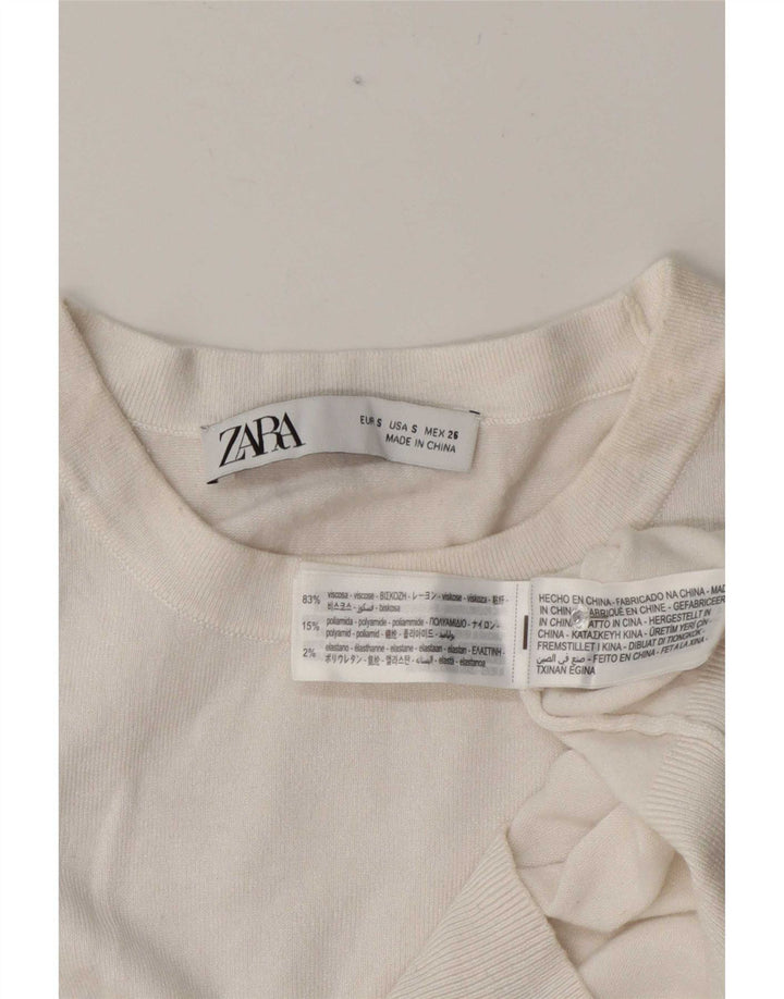 Zara Damen Kurzarm-Crop-Top UK 10 Small Weiße Viskose