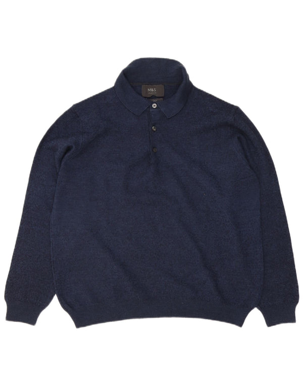 MARKS & SPENCER Mens Polo Neck Jumper Sweater Medium Navy Blue Flecked