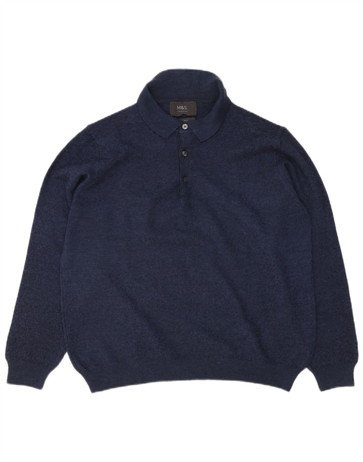 MARKS & SPENCER Herren-Pullover mit Polokragen, Mittelblau meliert