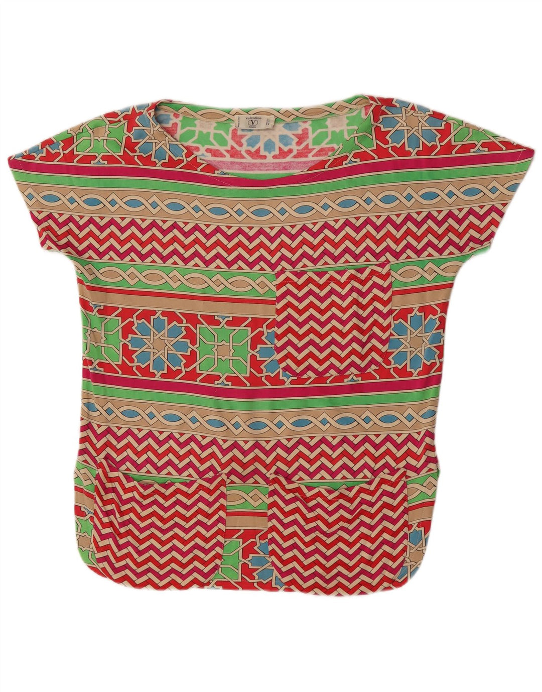 Valentino Damen Blusentop IT 42 Medium Mehrfarbig Geometrisch