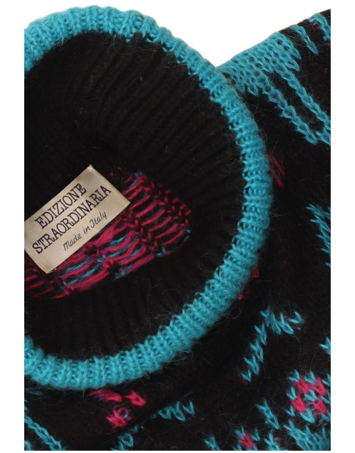 Vintage Damen Rollkragenpullover Pullover UK 12 Mittelschwarz Farbblock