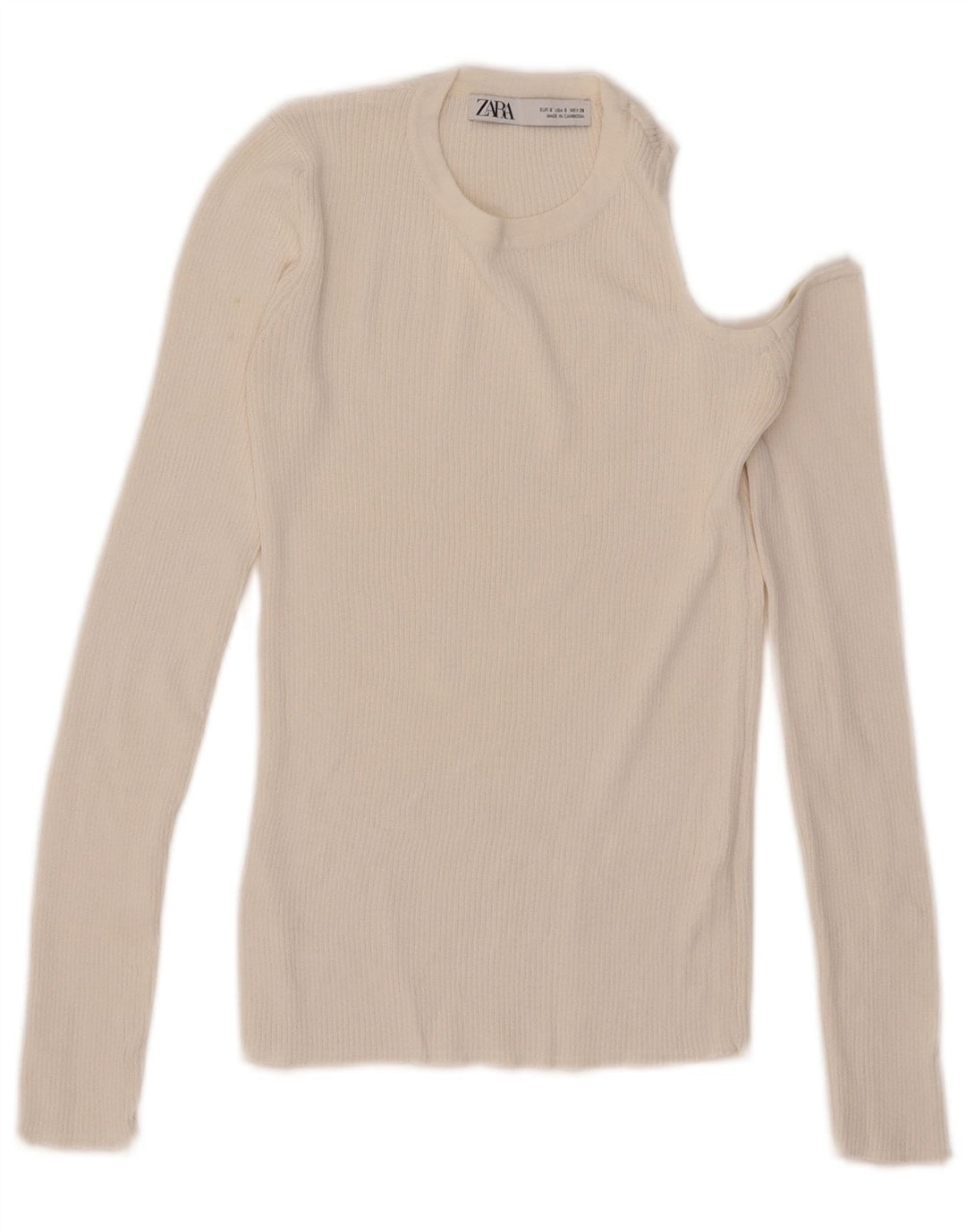 Zara Damen One Shoulder Top Langarm UK 8 Small Weiß