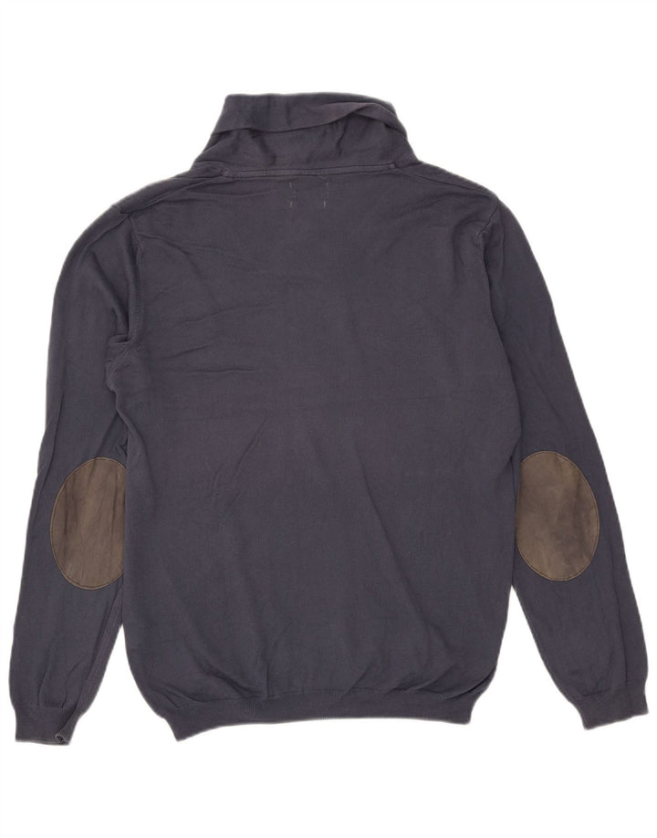 Zara Herren-Pullover mit Schalkragen, mittlere marineblaue Baumwolle