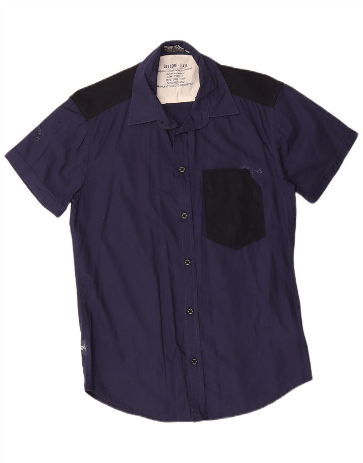 Jack & Jones Herren-Kurzarmshirt mit Grafik, Größe S, Marineblau, Farbblock