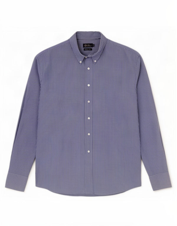 Dack's Herren-Slim-Fit-Hemd 2XL aus blauer Nadelstreifen-Baumwolle