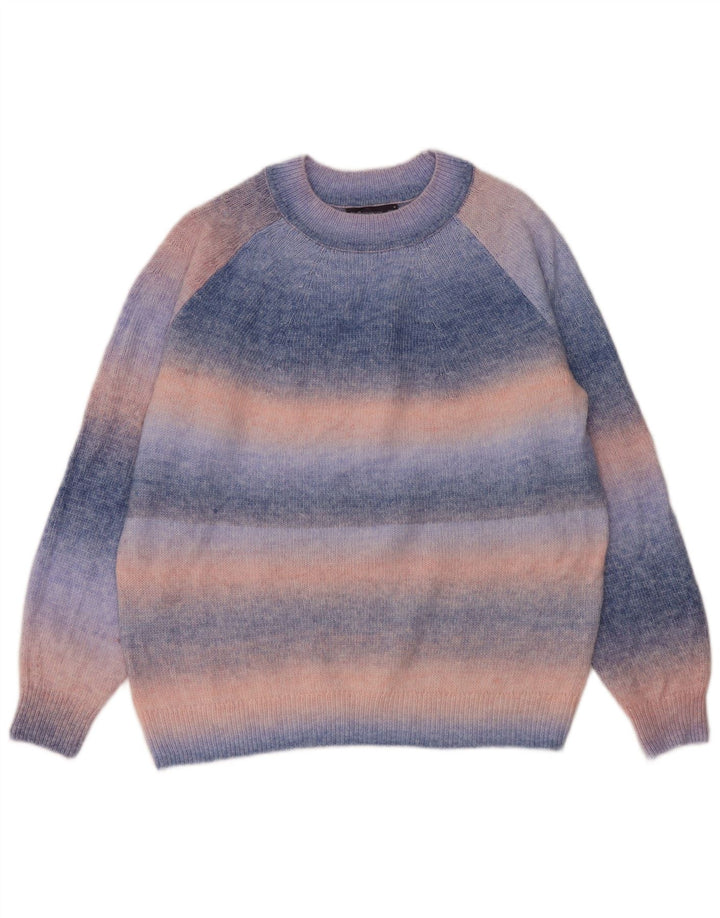 Marks & Spencer Damen Pullover mit Rundhalsausschnitt, UK 14, Mittelblau gestreift