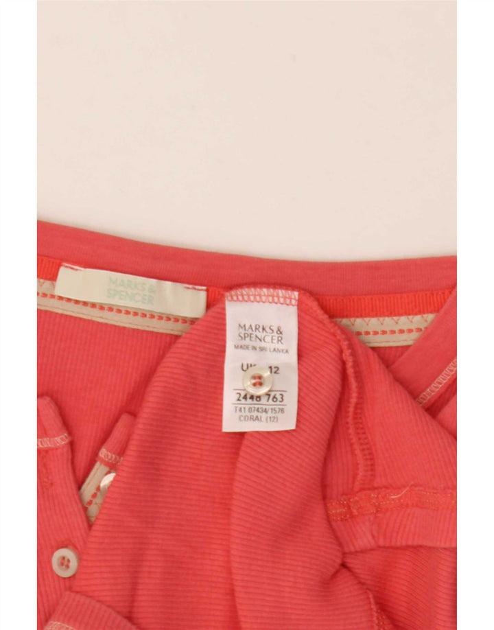 Marks & Spencer Damen Top Langarm UK 12 Mittelrosa Baumwolle