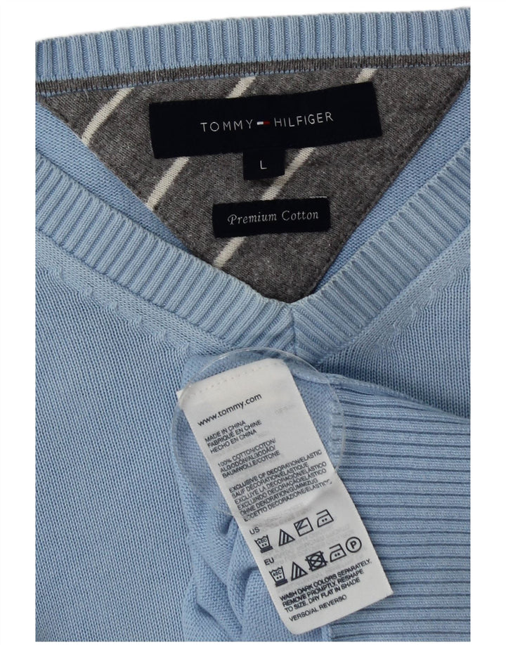 Tommy Hilfiger Herren-Pullover mit V-Ausschnitt, groß, aus blauer Baumwolle
