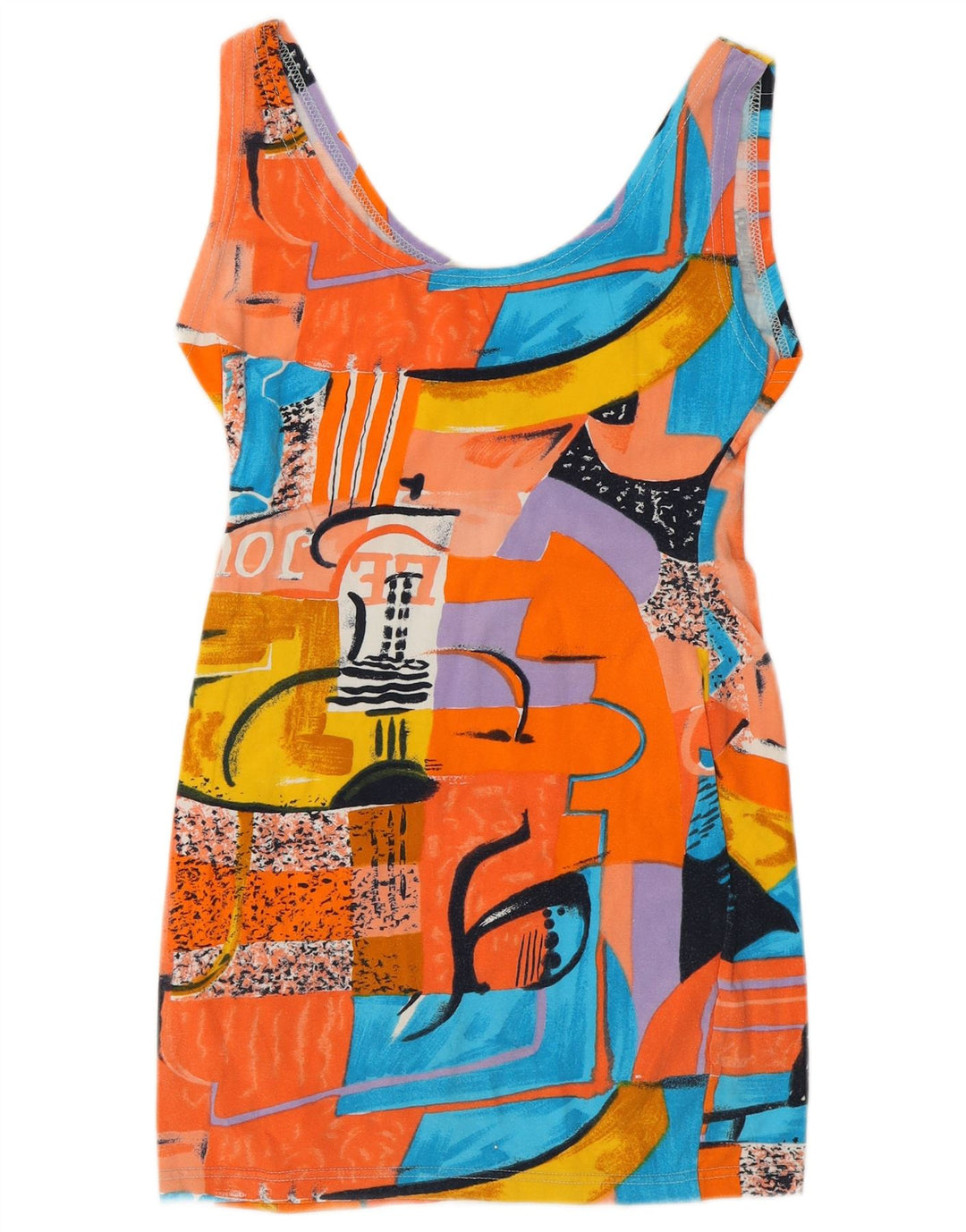 Vintage Damen Kleid mit abstraktem Muster, figurbetont, Gr. 8, klein, mehrfarbig