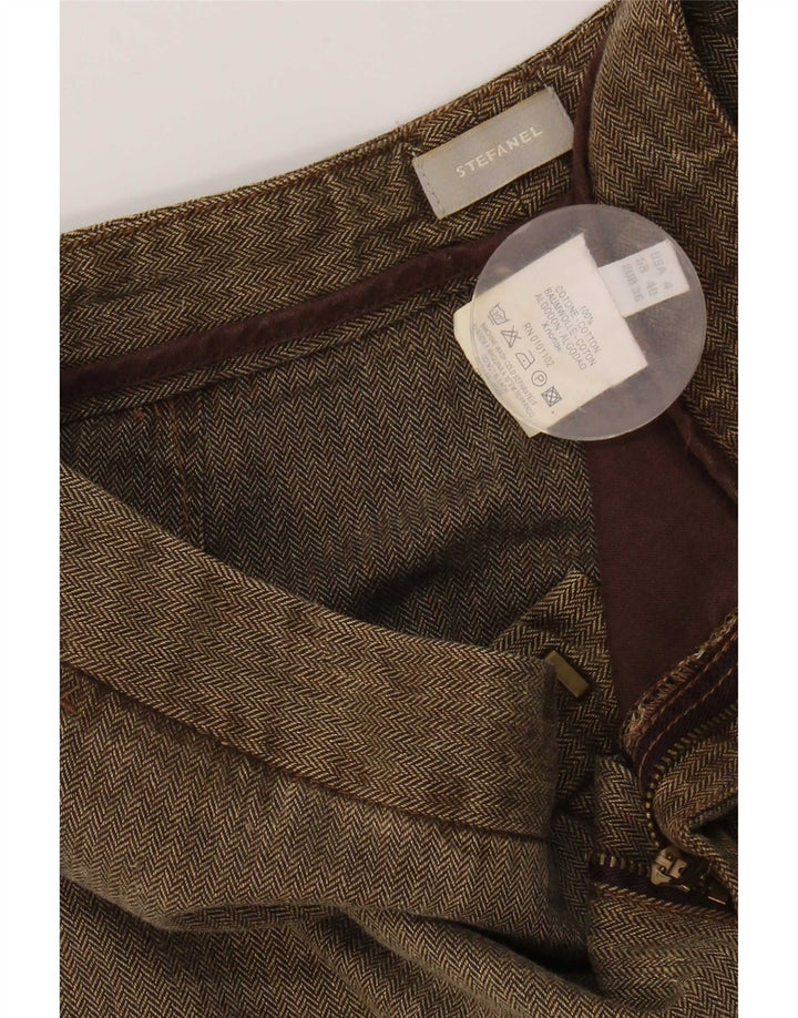 Stefanel Damen-Hose, kurz geschnitten, EU 36, Größe S, W28, L21, braun, Fischgrätenmuster