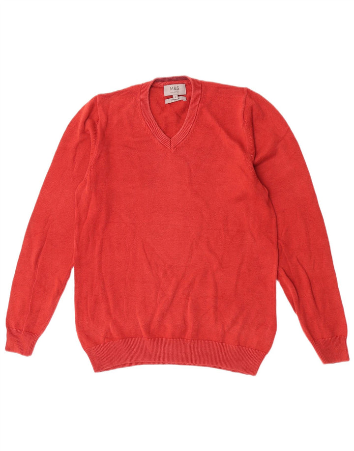 Marks & Spencer Herren-Pullover mit V-Ausschnitt, Größe S, Orange, Baumwolle