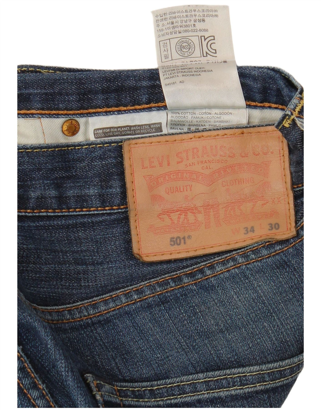 LEVI'S Herren 501 Straight Jeans W34 L30 Blaue Baumwolle