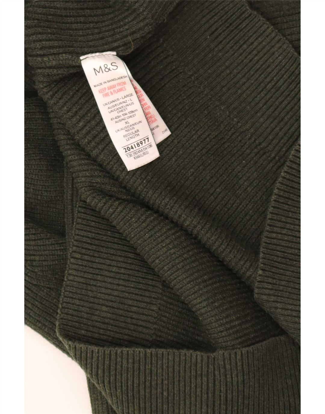 Marks & Spencer Herren-Pullover mit Reißverschluss am Hals, groß, Khaki, Polyester