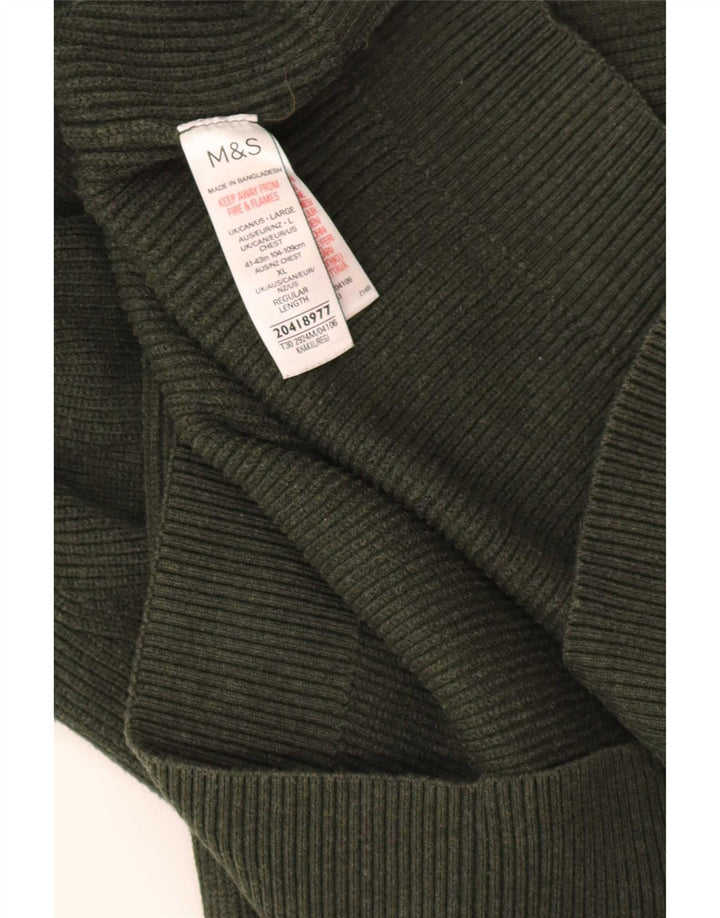Marks & Spencer Herren-Pullover mit Reißverschluss am Hals, groß, Khaki, Polyester