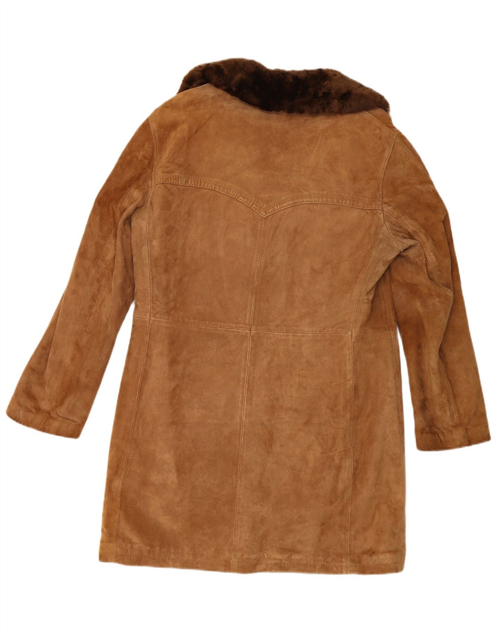 Vintage Herren Shearling Overcoat IT 48 Mittelbraunes Leder
