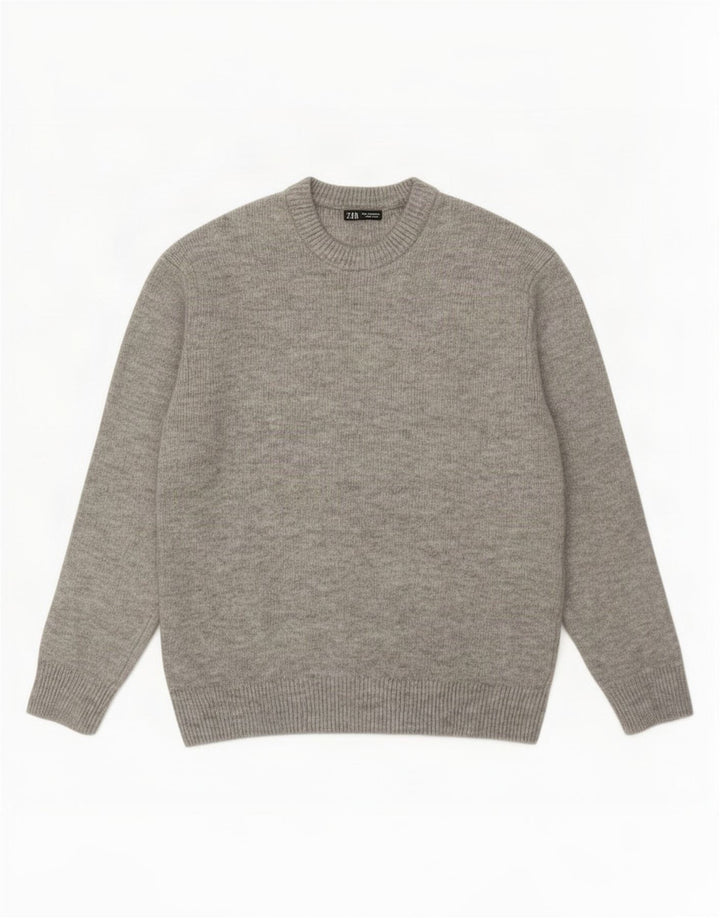 Zara Herren-Pullover mit Rundhalsausschnitt, Mittelgrau geflecktes Acryl