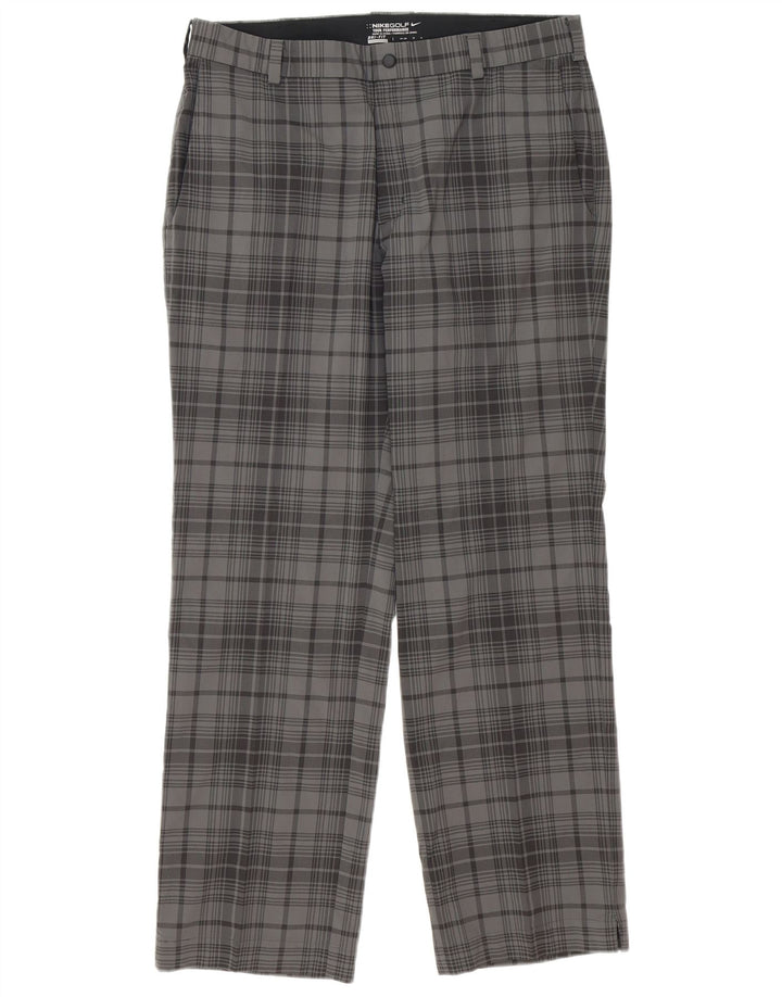 Nike Herren Dri Fit Straight Chino Hose W34 L31 Grau kariertes Polyester