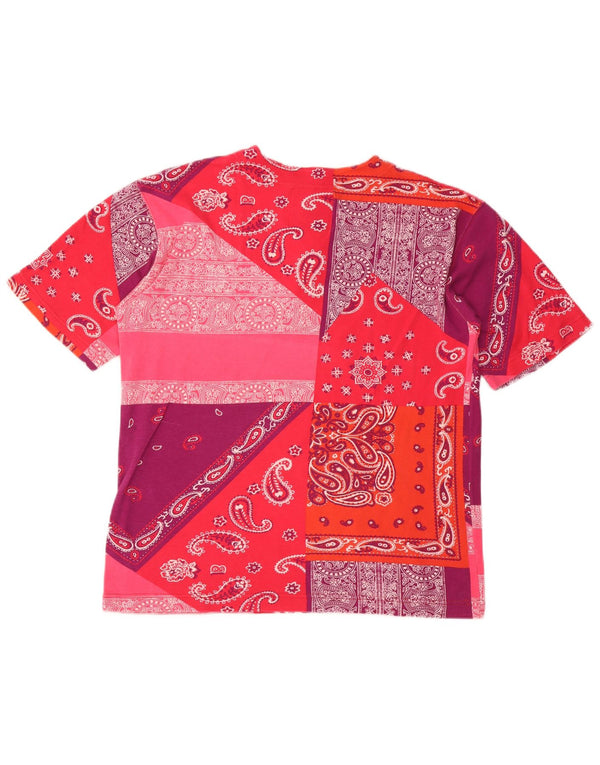 Vintage Damen T-Shirt Top UK 16 Große rosa Paisley-Baumwolle