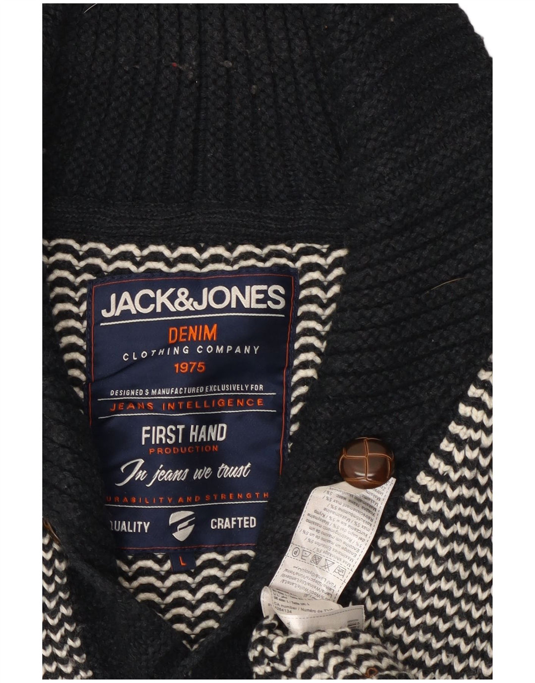 Jack & Jones Herren-Strickjacke, groß, schwarzes Chevron-Acryl