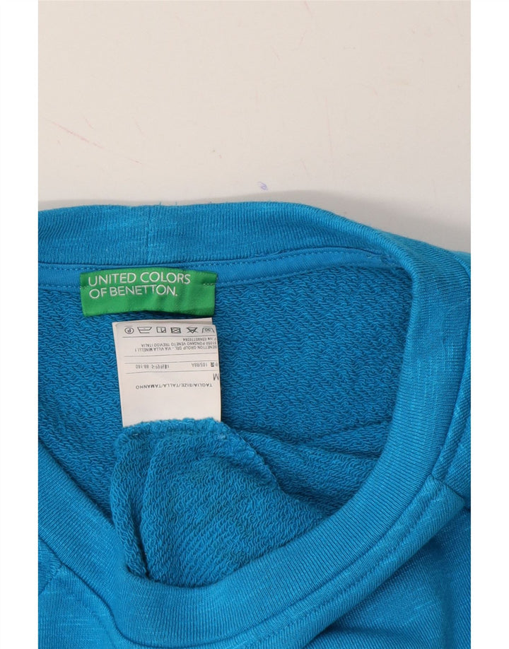 BENETTON Womens Crop Sweatshirt Jumper UK 14 Medium Blue Flecked Cotton Vintage Benetton and Second-Hand Benetton from Messina Hembry 