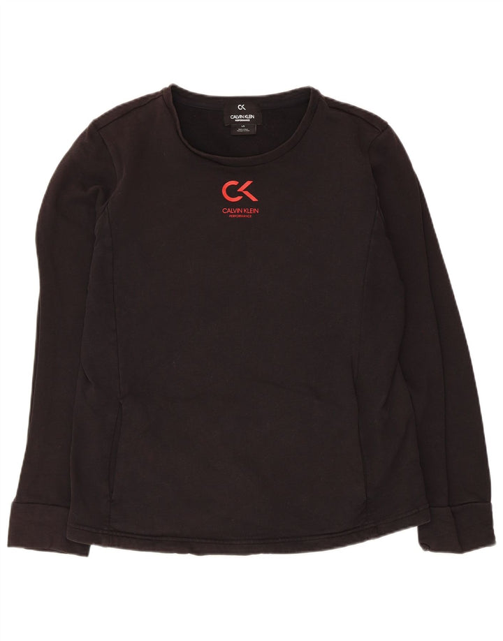 Calvin Klein Damen Top Langarm UK 14 Große schwarze Baumwolle