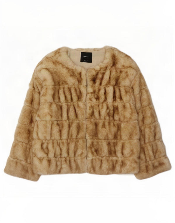 Zara Damen Kunstpelzjacke UK 14 Medium Beige Acryl