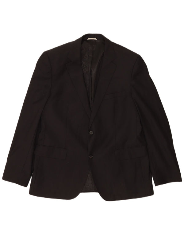 Hugo Boss Herren-Blazer mit 2 Knöpfen, EU 56, 3XL, schwarze Nadelstreifen-Schurwolle