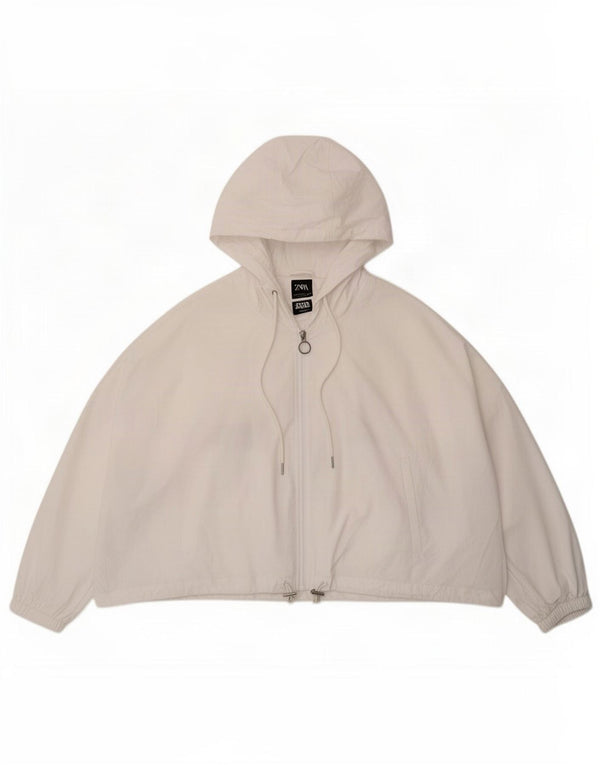 Zara Damen Star Wars Kapuzen-Übergröße-Regenjacke UK 10 Small Weiße Baumwolle