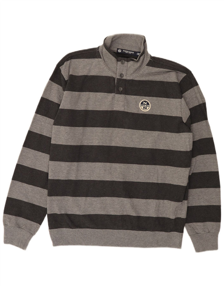 North Sails Herren-Sweatshirt mit Knopfkragen, 2XL, grau gestreift, Baumwolle