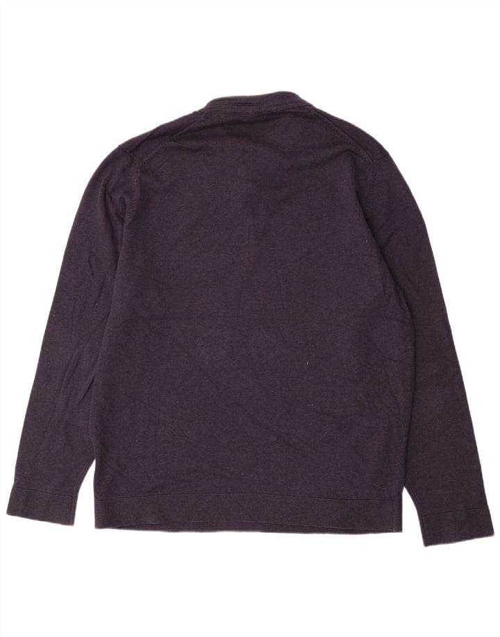 Massimo Dutti Herren-Pullover mit Knopfkragen, XL, marineblaue Baumwolle