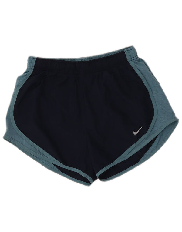 Nike Damen Dri Fit Sport Shorts UK 8 Small Marineblau Farbblock