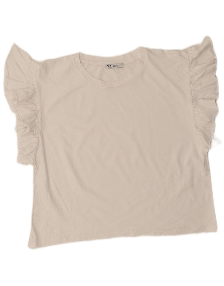 Zara Damen Übergroßes Crop T-Shirt Top UK 10 Small Weiß