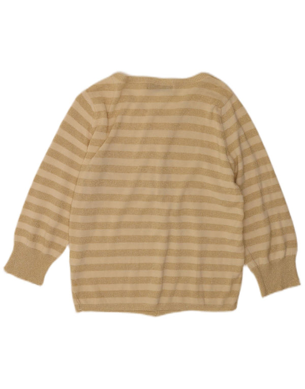 Zara Damen-Cardigan-Pullover UK 14 Große beige gestreifte Baumwolle