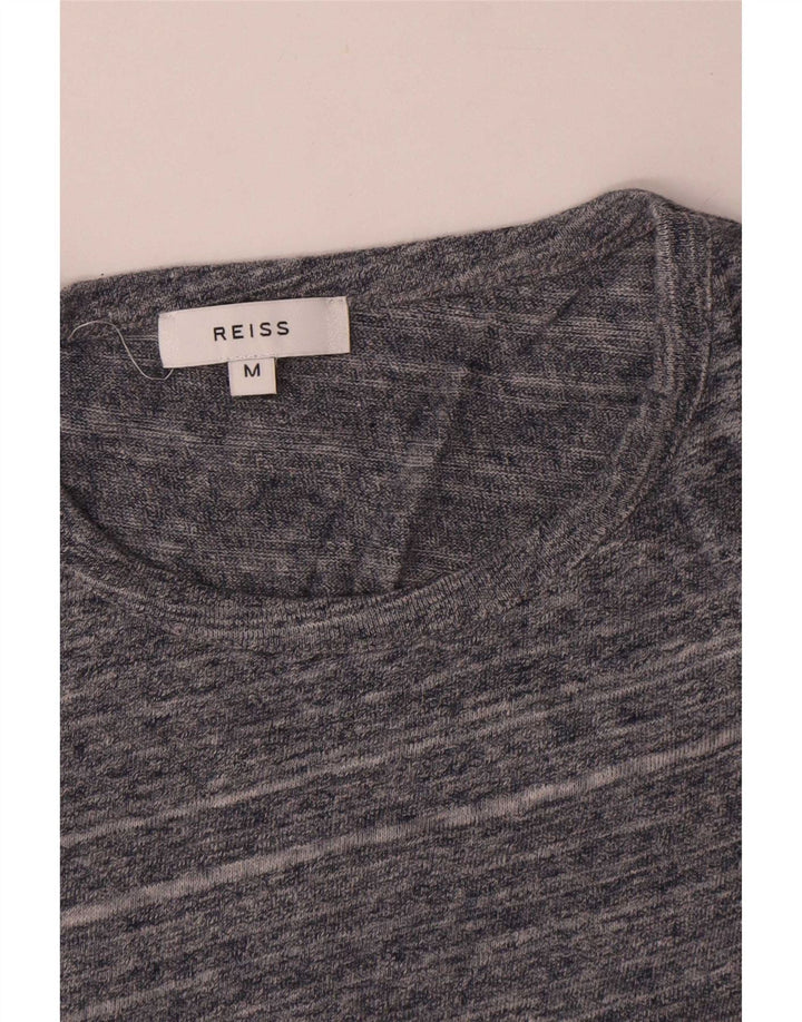 Reiss Herren-T-Shirt-Oberteil aus mittelgrauer, gestreifter Baumwolle
