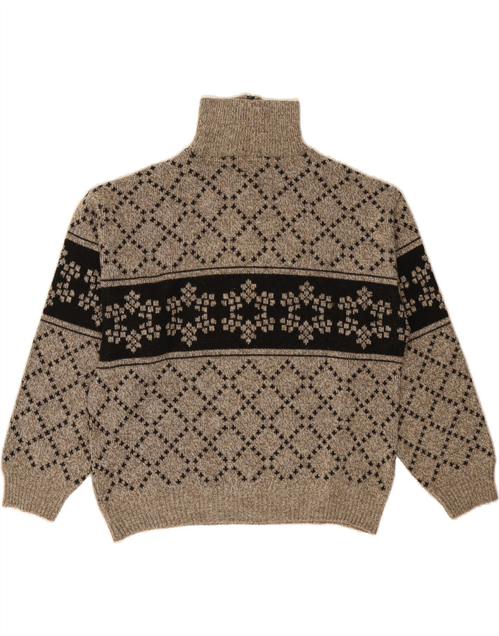 VINTAGE Mens Zip Neck Jumper Sweater Medium Brown Geometric Polyacrylic Vintage Vintage and Second-Hand Vintage from Messina Hembry 