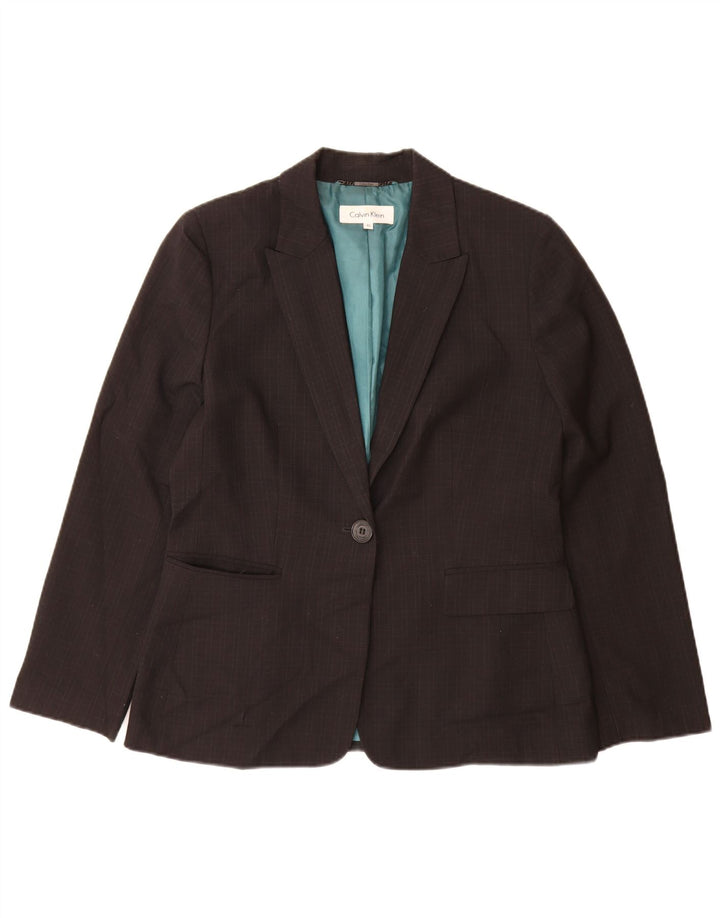 Calvin Klein Damen Blazer Jacke UK 10 Small Schwarz Kariertes Polyester