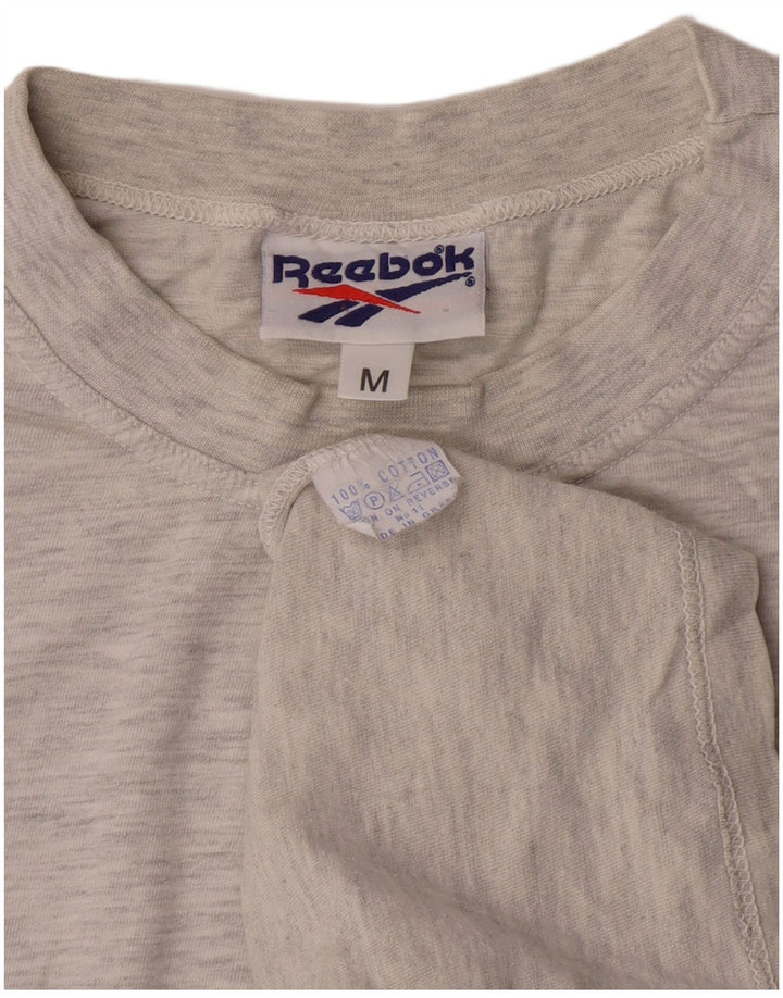 Reebok Herren Grafik-T-Shirt-Oberteil aus mittelgrau gefleckter Baumwolle