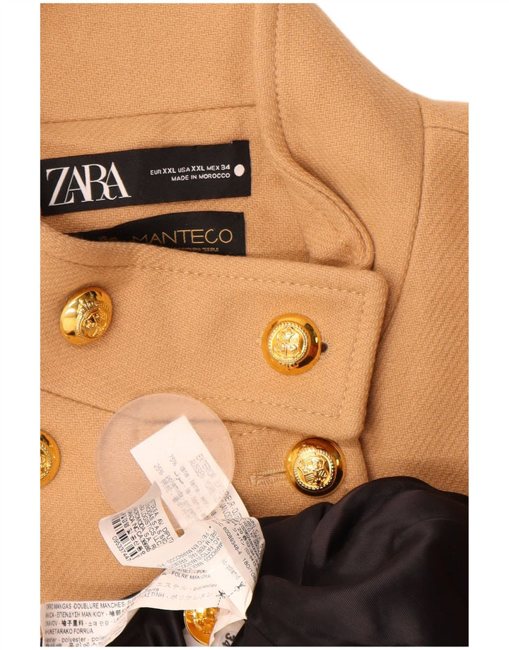 Zara Damen Pea Coat UK 20 2XL Beige Wolle