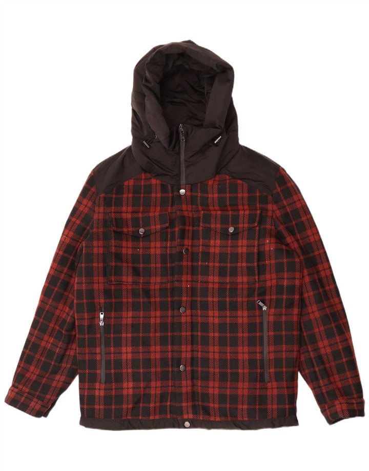 Zara Herren-Kapuzen-Utility-Jacke mit Kapuze, UK 40, groß, schwarz, kariert, Polyester