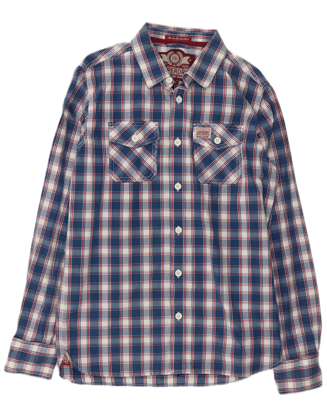 Superdry Herrenhemd aus Baumwolle, groß, blau kariert