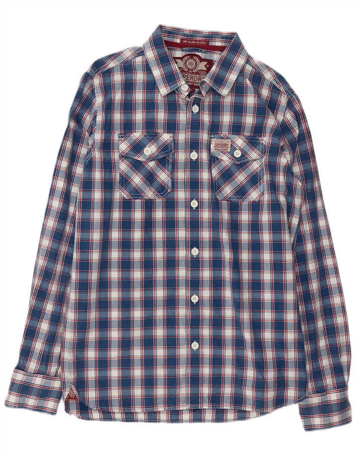 Superdry Herrenhemd aus Baumwolle, groß, blau kariert