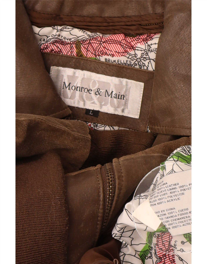 Monroe & Main Herren-Lederjacke mit Grafik, Größe L, Braun